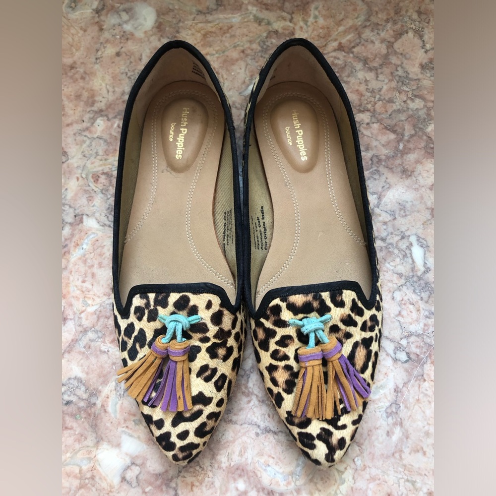 Hush Puppies Genuine Calf fur Leopard Print Tassled Flats 6.5 - Picture 5 of 6